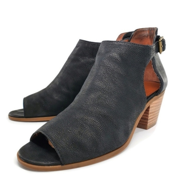 Lucky Brand Shoes Lucky Brand Barimo Leather Opentoe Side Cutouts Stacked Block Heel Booties